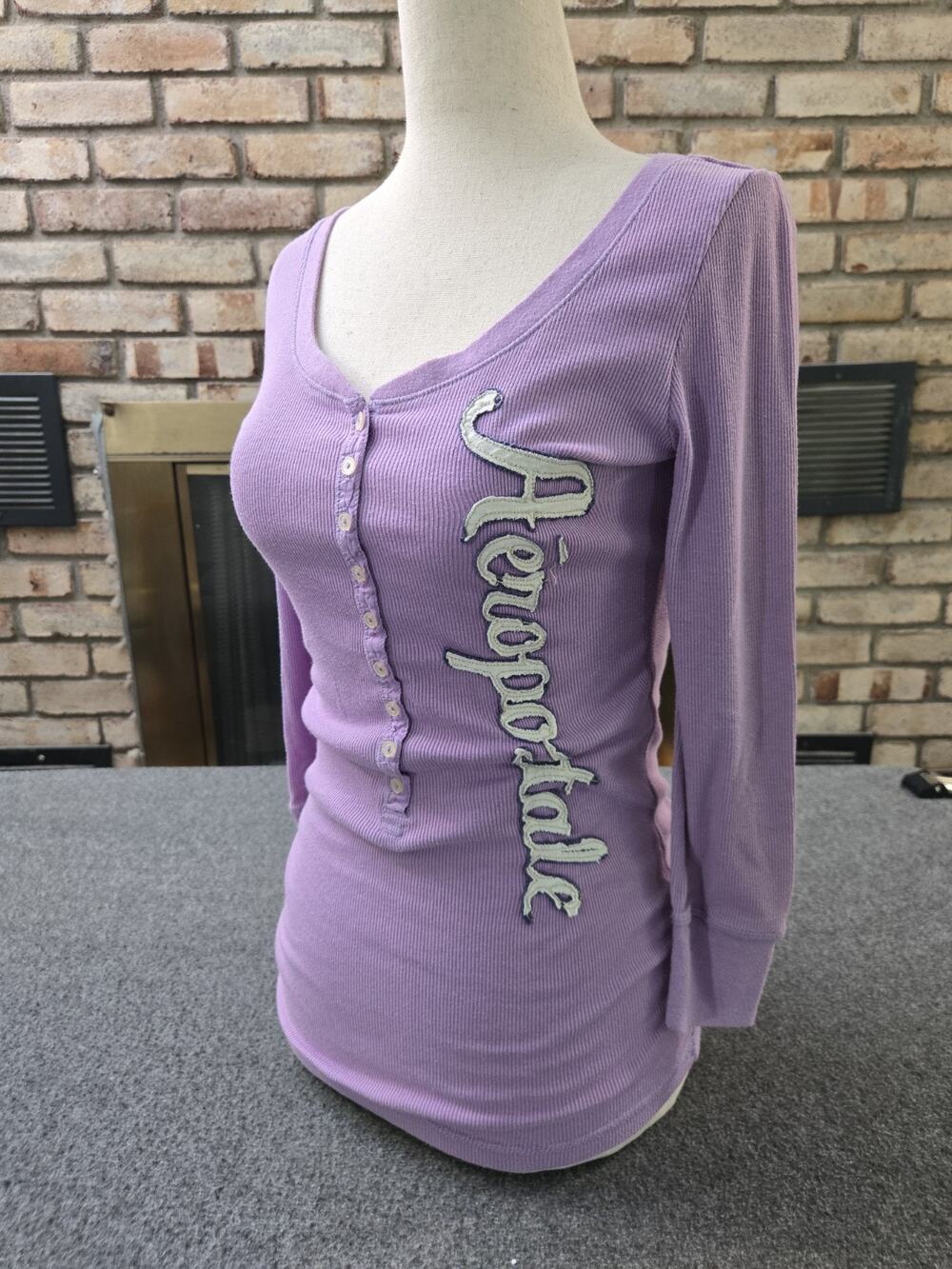 Aeropostale Y2K 2011 3/4 Sleeve Thermal Henley Shirt Womans Sz M Bella Swan Mall
